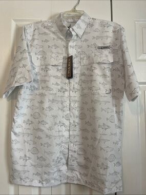 Habit Men's White Short-Sleeve Fish-Print Button-Down Shirt